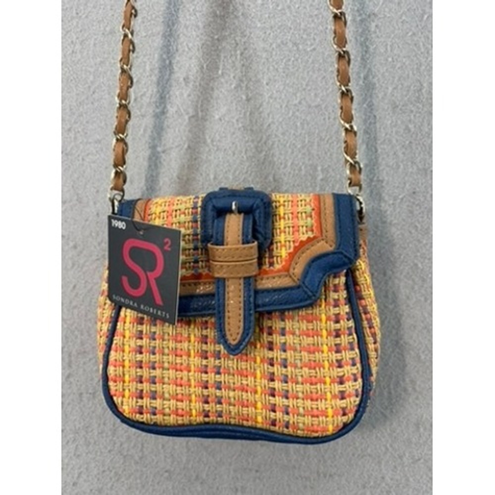 NWT Sondra Roberts SR2 Crossbody Bag VTG Multicolor Woven Straw Faux Leather
